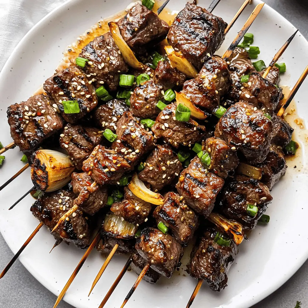 Elevate your dinner game with these Asian Garlic Steak Skewers! Packed with tender beef marinated in soy sauce, garlic, and ginger, they are perfect for grilling or pan-searing. These skewers are flavorful and easy to make, making them an excellent choice for summer barbecues or family dinners. Save this recipe for your next get-together!