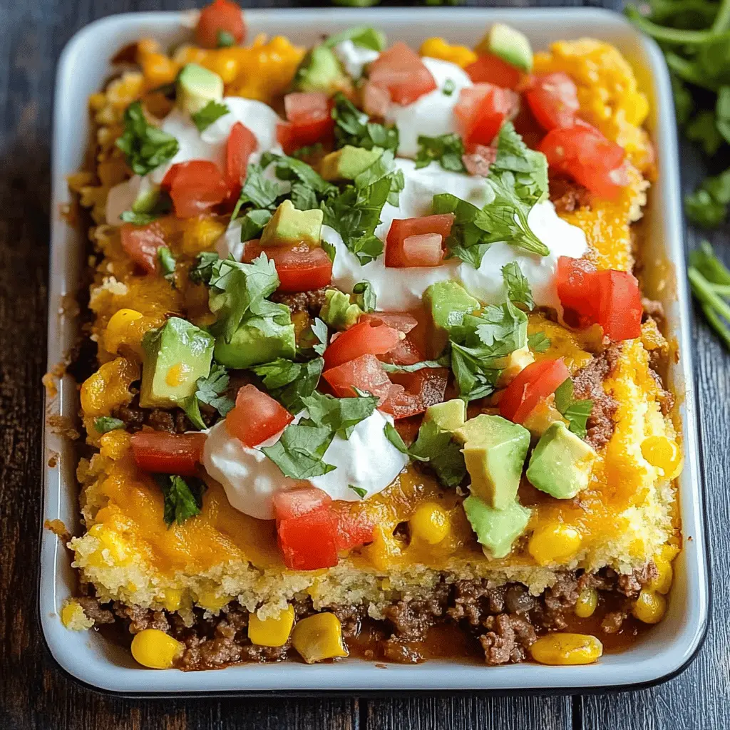 This Cornbread Taco Bake is a fun twist on traditional tacos! Packed with seasoned ground beef, tangy salsa, and topped with fluffy cornbread, it's a family-friendly dish perfect for any night. Ideal for game day or a cozy gathering with friends, this recipe is sure to be a hit. Save this pin for an easy, comforting meal your loved ones will enjoy!