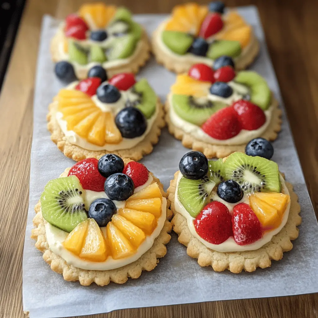 Delight in these colorful Fruit Pizza Cookies! With a buttery cookie base topped with creamy frosting and a vibrant assortment of fresh fruits, they are perfect for any gathering. These fun and customizable treats are not just a feast for the eyes, but also a delicious way to enjoy seasonal fruits. Save this recipe for your next party or picnic!