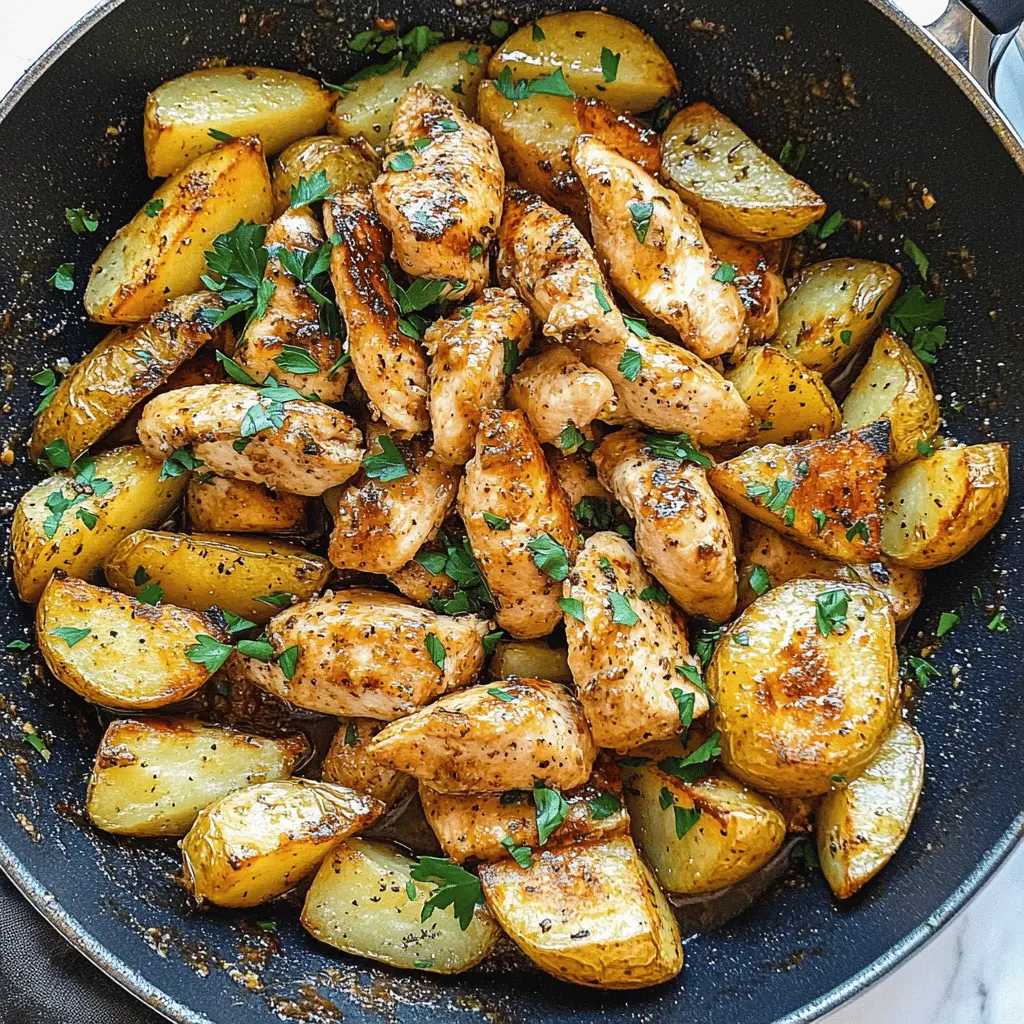 Quick and easy Garlic Butter Chicken and Potatoes Skillet comes together in just one pan! Tender chicken and crispy potatoes bathed in a rich garlic butter sauce make for a hearty and flavorful meal. Perfect for weeknight dinners when time is tight. Save this recipe for a delightful family feast any night of the week!