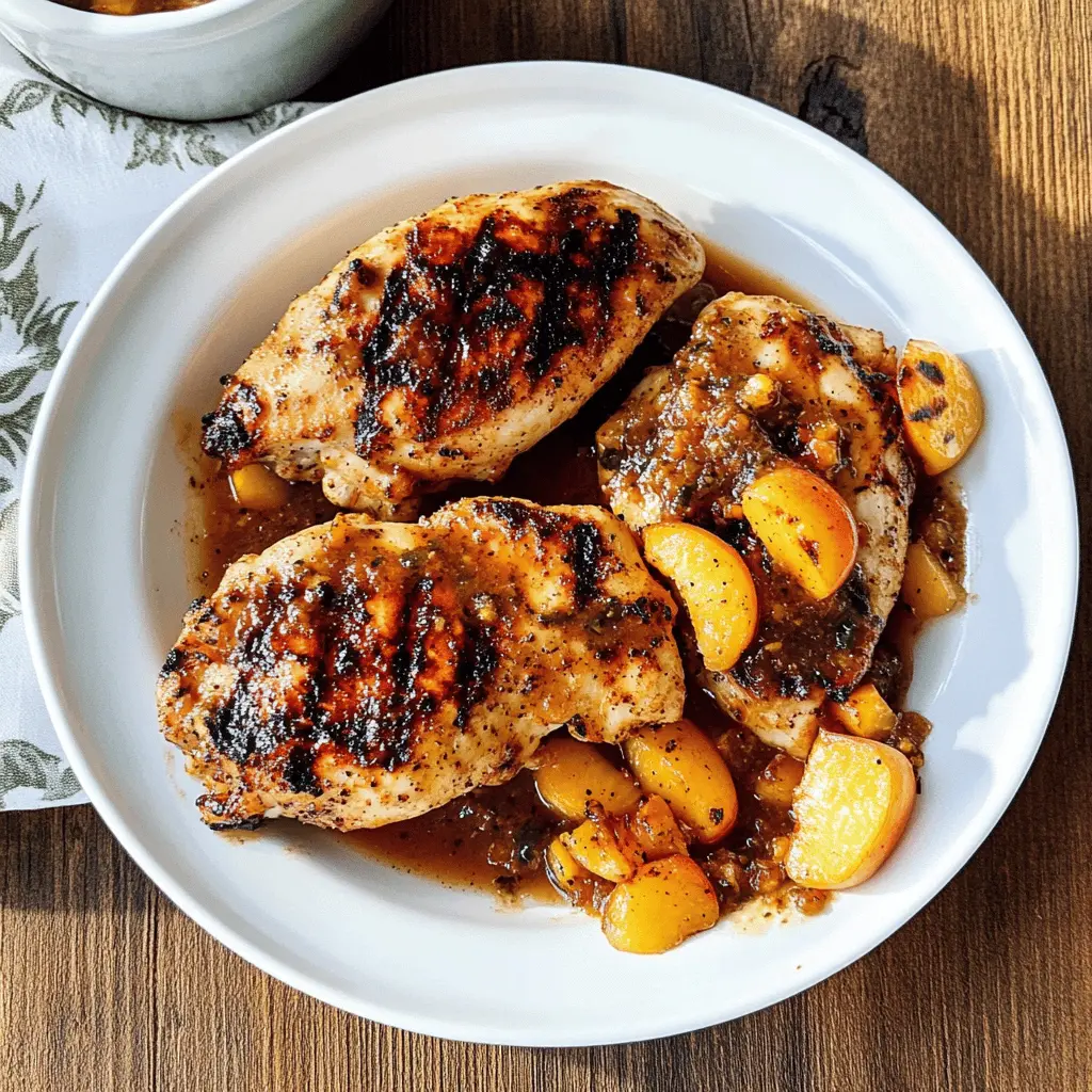 Fire up the grill for a tasty twist with this Grilled Chicken and Peach Chipotle Sauce! This dish features juicy chicken breasts slathered in a sweet and smoky sauce made from ripe peaches and chipotle peppers. Perfect for summer barbecues or weeknight dinners, it's a dish everyone will love. Save this recipe now to impress your family and friends at your next gathering!