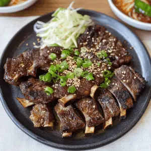 Get ready for a flavor-packed experience with these Grilled Korean Short Ribs! Tender, marinated beef short ribs infuse your grill with mouthwatering notes of garlic, soy sauce, and sesame. Perfect for BBQ gatherings or a cozy dinner at home. Save this recipe and impress your friends and family with these delicious ribs!