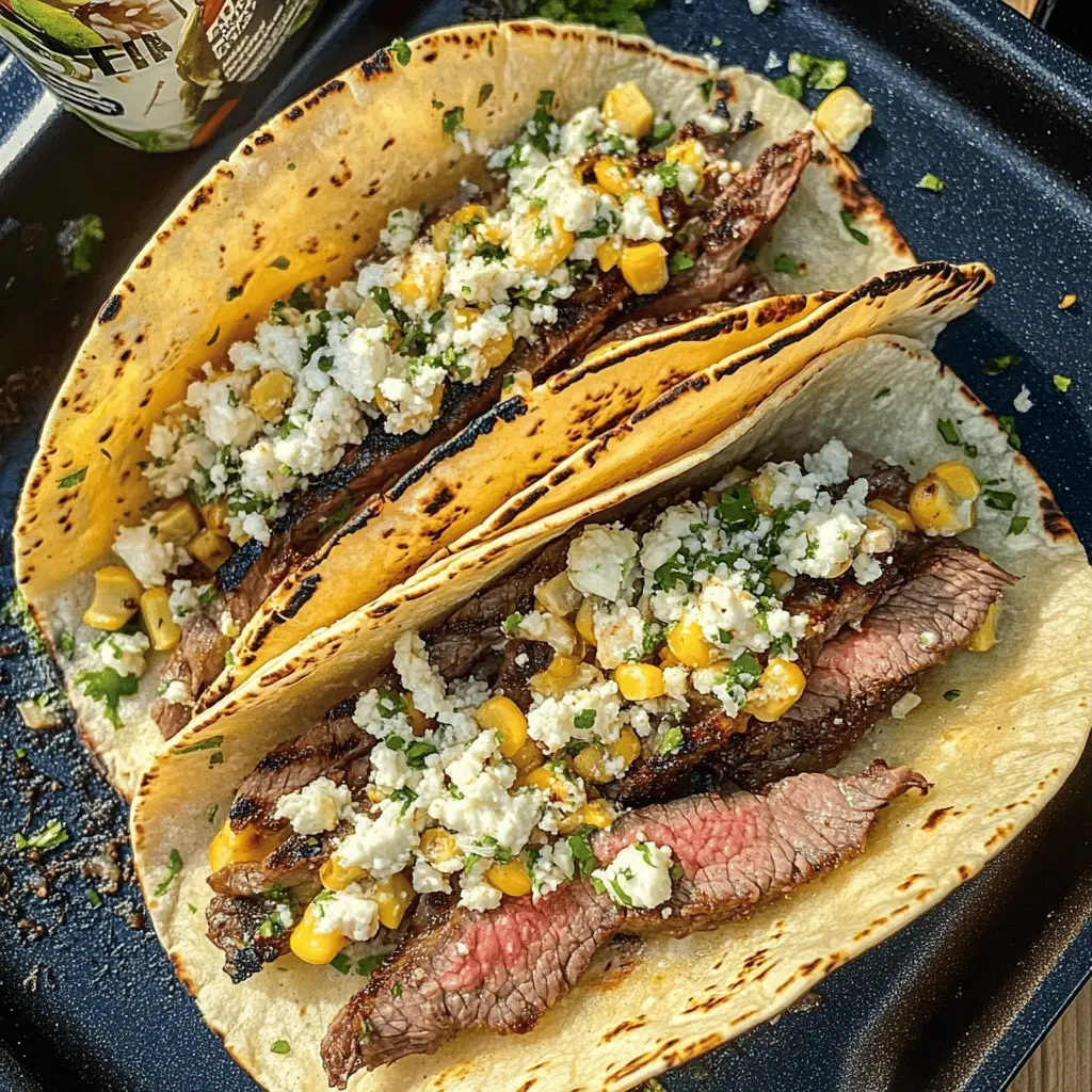 Bring flavor to your dinner table with these Grilled Steak Elote Tacos! Juicy grilled steak meets fresh corn, zesty lime, and a touch of creamy sauce for the perfect bite. Quick to make and bursting with taste, they are ideal for a summer gathering or a weeknight meal. Save this recipe for your next taco night!