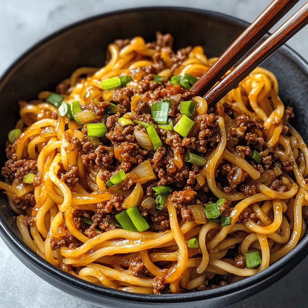 Satisfy your hunger with these flavorful Mongolian Ground Beef Noodles! Loaded with tender ground beef, colorful veggies, and a savory soy sauce blend, this quick recipe is a perfect weeknight dinner. It's easy to make and bursting with delicious flavors that everyone will love. Save this pin for a hearty meal idea any night of the week!