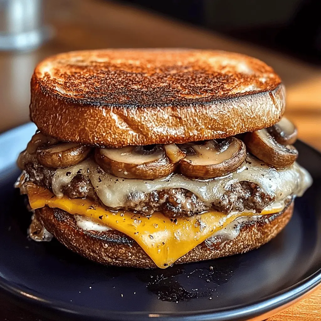 This Mushroom Swiss Patty Melt is a classic comfort food that's sure to satisfy! With juicy beef patties grilled to perfection, creamy Swiss cheese, and sautéed mushrooms, all nestled between toasted bread, it’s a delightful twist on a traditional melt. Perfect for a cozy dinner or casual gathering. Save this recipe for your next meal!