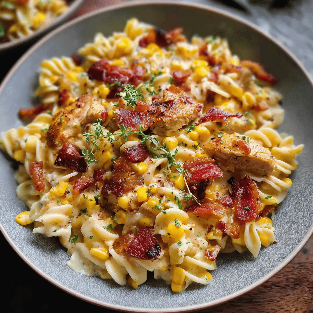 Easy Creamy Chicken Corn Pasta with Bacon