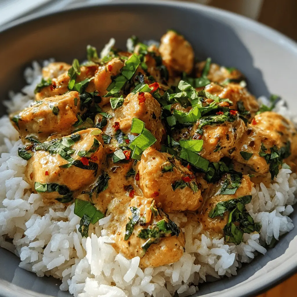 Easy Spiced Coconut Basil Chicken with Rice