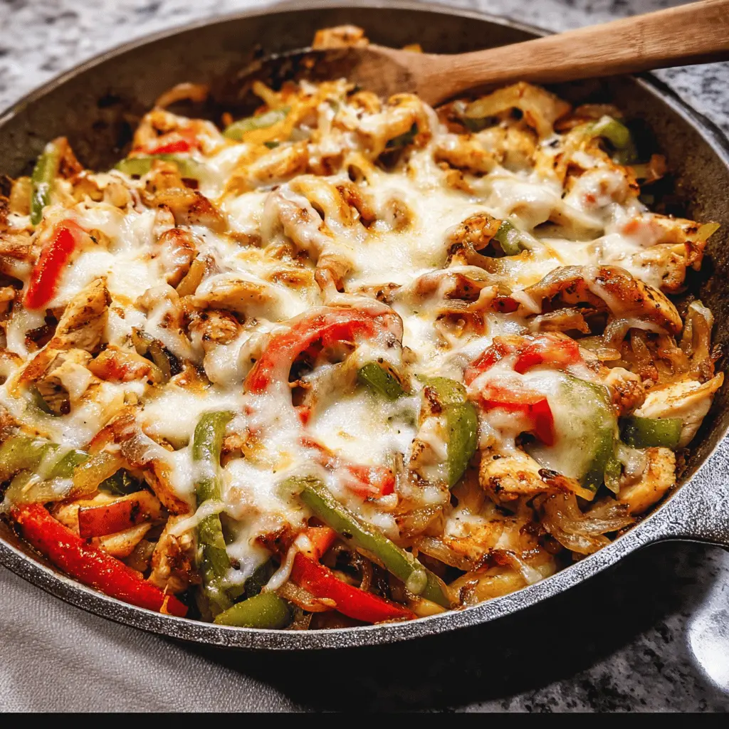 Easy Cheesy Chicken Cheesesteak Skillet Recipe