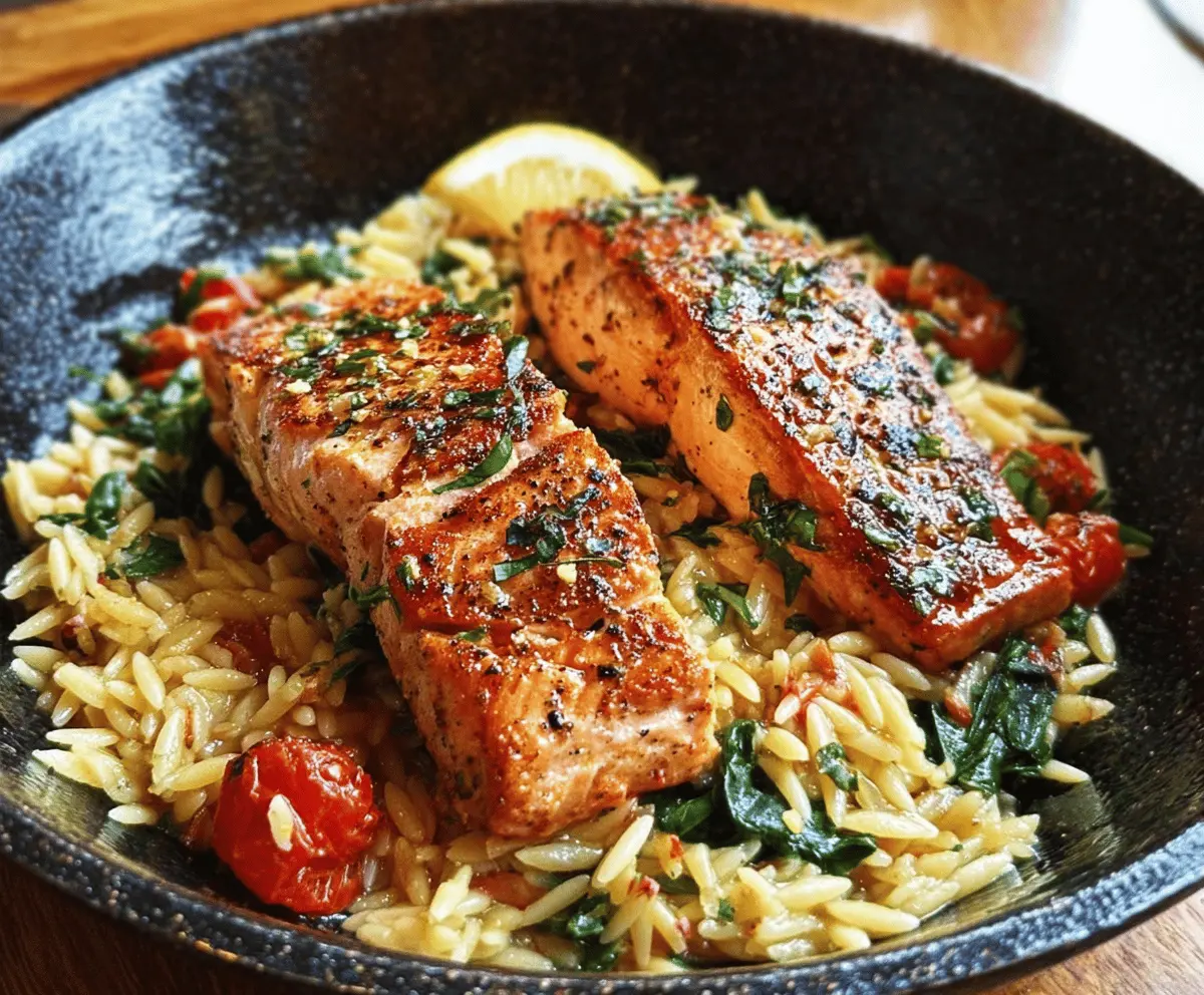 Easy One Skillet Salmon with Lemon Orzo