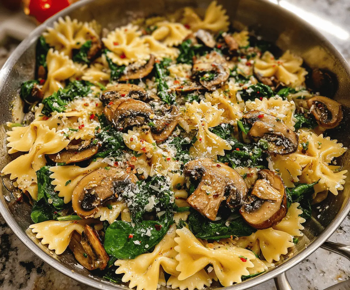 Easy Parmesan Spinach Mushroom Pasta Skillet