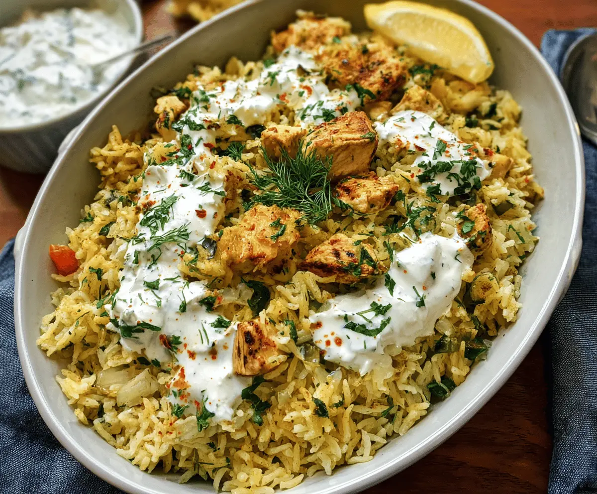 Easy Dump and Bake Chicken with Tzatziki Rice