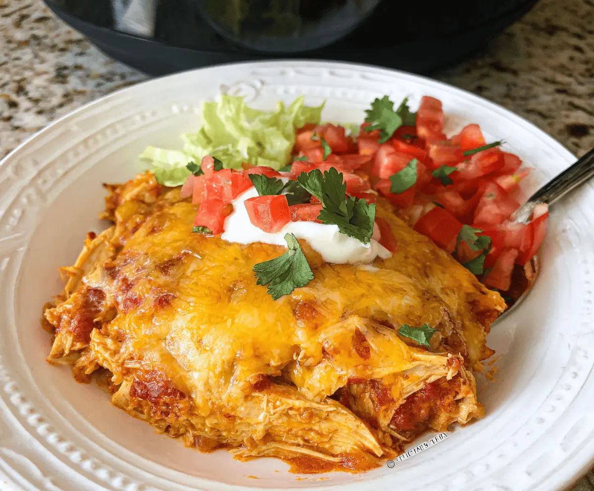 Easy Hearty Crockpot Chicken Enchilada Casserole