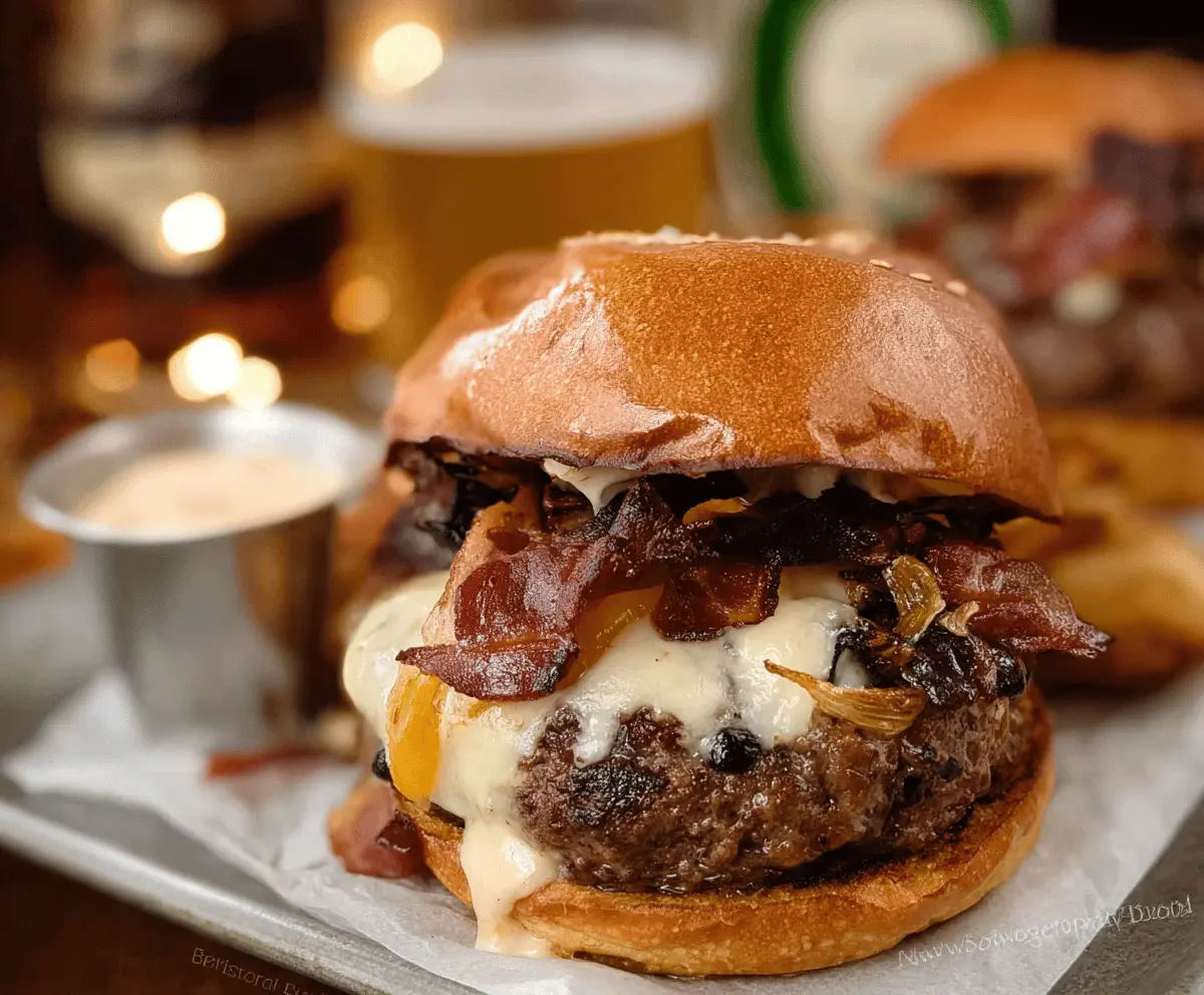 Classic Irish Pub Burger Recipe with Cheesy Goodness