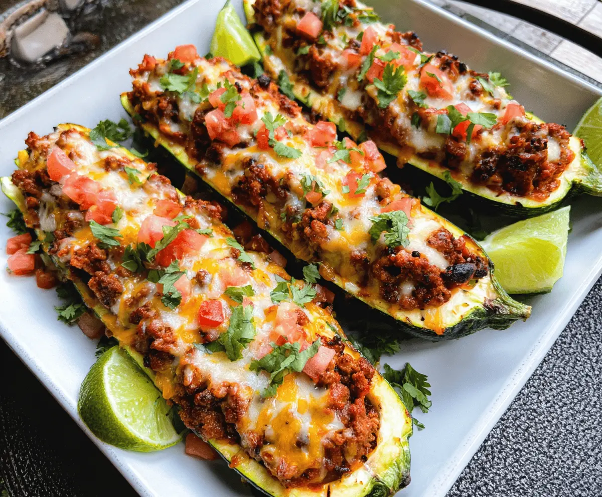 Easy Ground Turkey Taco Stuffed Zucchini Boats
