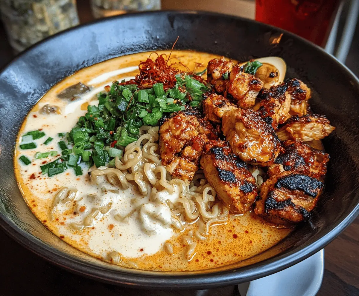 Fiery Chicken Ramen with Creamy Garlic Sauce Recipe