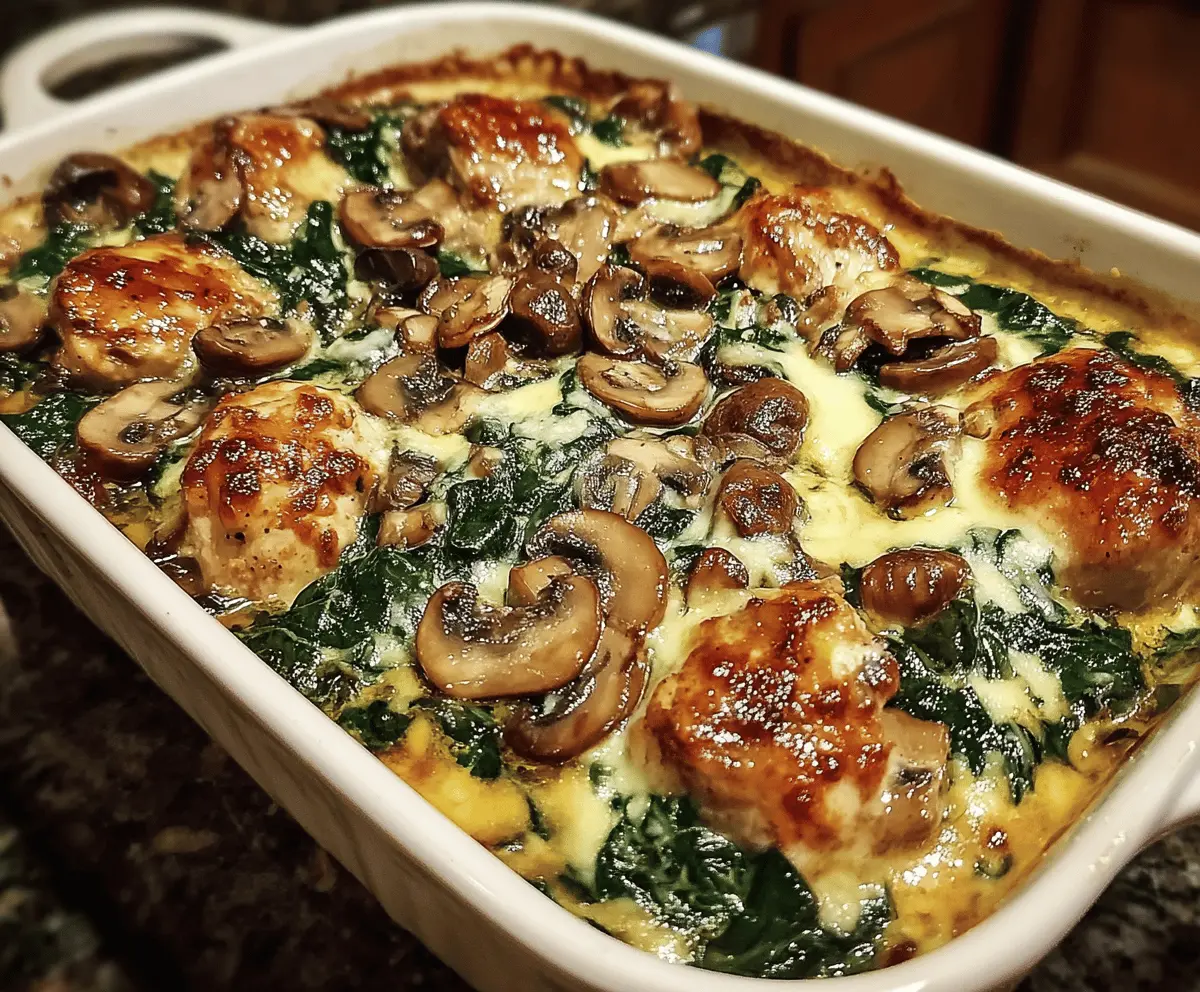 Easy Low-Carb Chicken Spinach Mushroom Bake