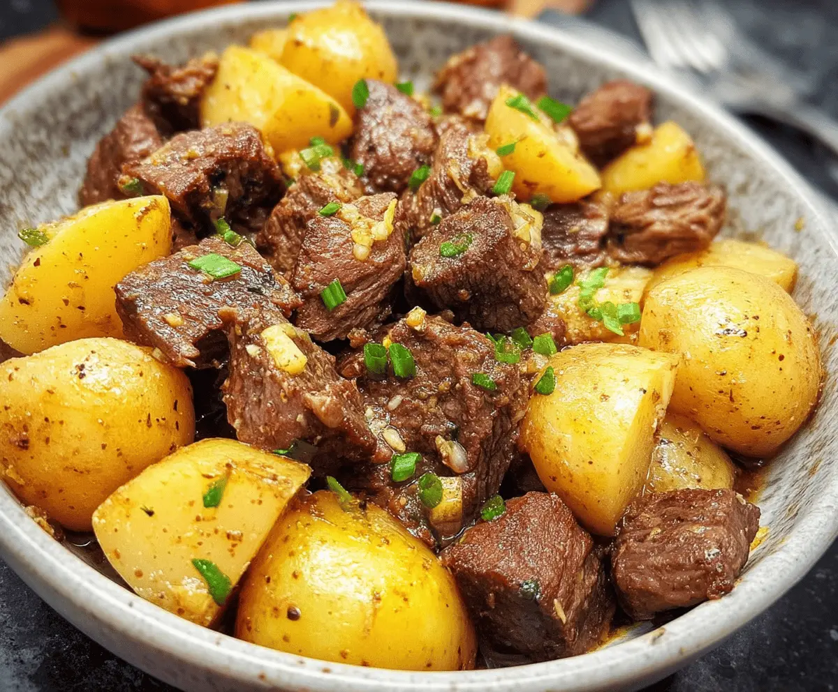 Slow Cooker Garlic Butter Beef Bites with Potatoes