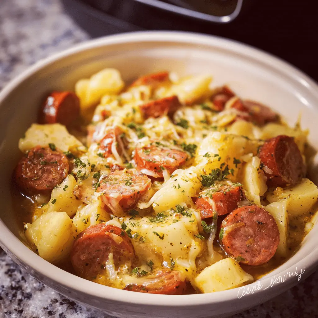 Easy Cheesy Kielbasa Crockpot Dinner Recipe