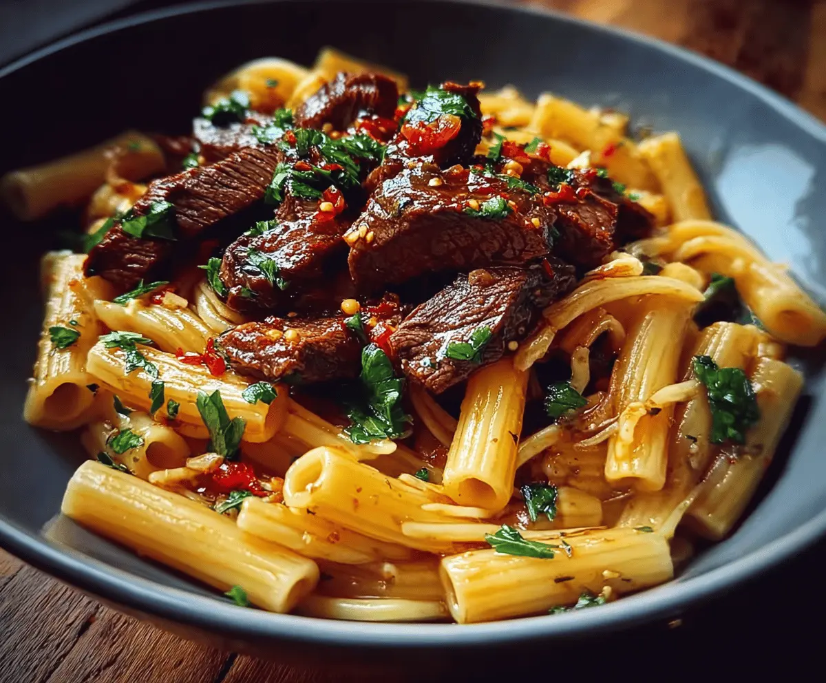 Sweet and Spicy Garlic Steak Pasta Recipe