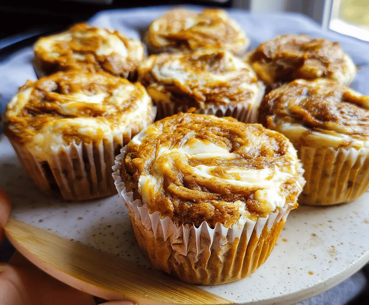 Moist Pumpkin Muffins with Cream Cheese Swirl