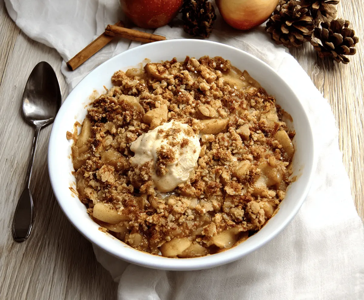 Delicious homemade almond flour apple crisp topped with golden oats and cinnamon in a baking dish, ready to serve.