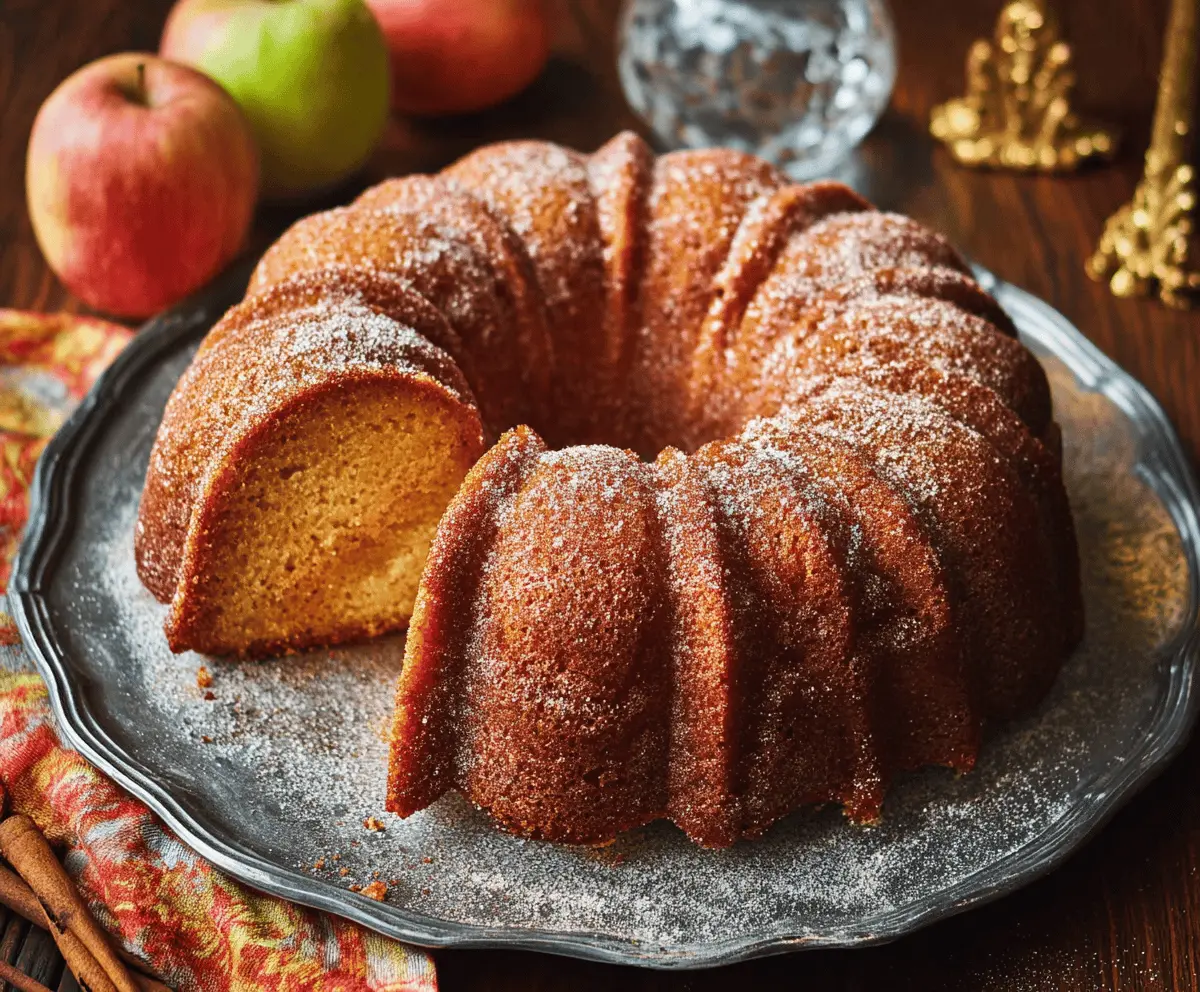 Delicious homemade apple cider pound cake topped with sliced apples and cinnamon, perfect for fall desserts