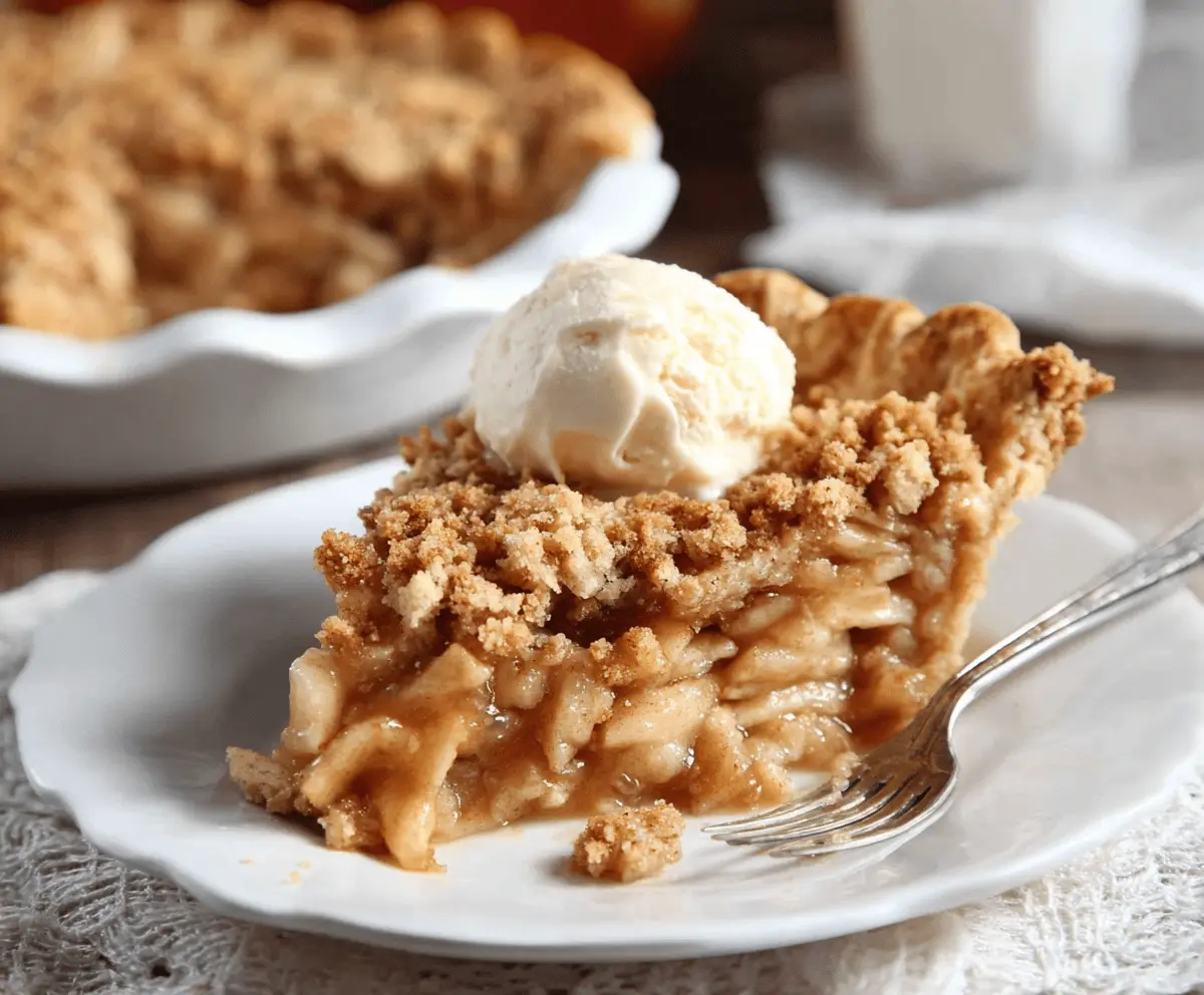 Delicious homemade apple crisp pie with golden-brown crust and warm spiced apple filling, topped with crunchy oat streusel