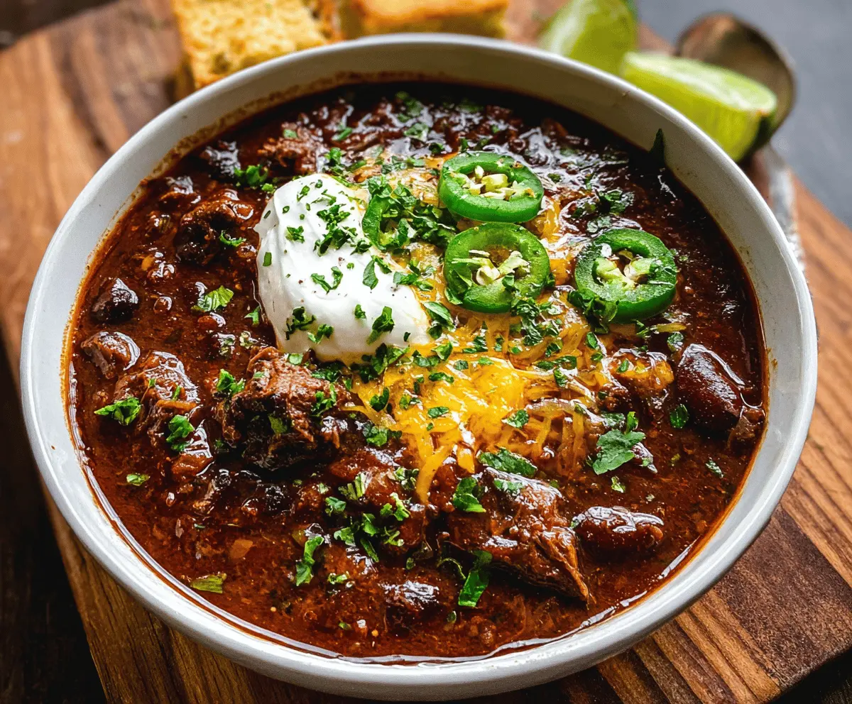 Hearty beef chili topped with shredded cheese and fresh cilantro in a bowl, perfect for warming up on a cold day.
