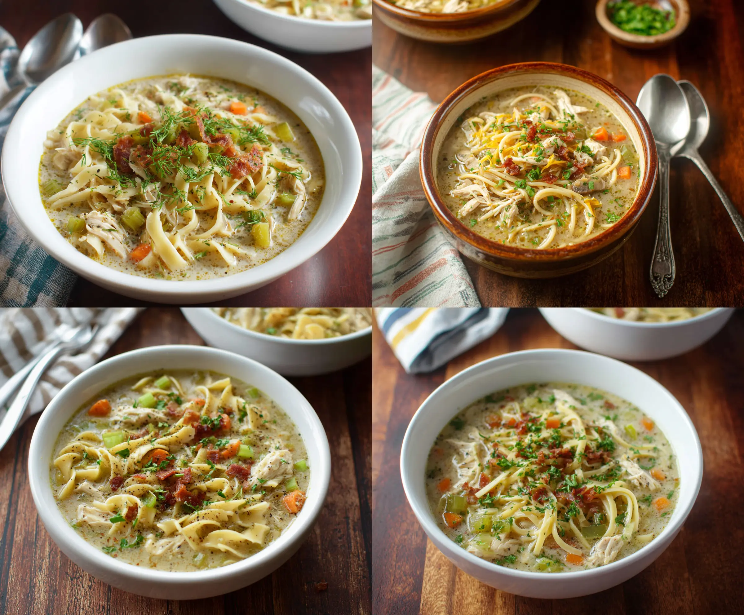 A steaming bowl of dairy-free chicken noodle soup garnished with fresh herbs and vegetables, perfect for a comforting, allergy-friendly meal.