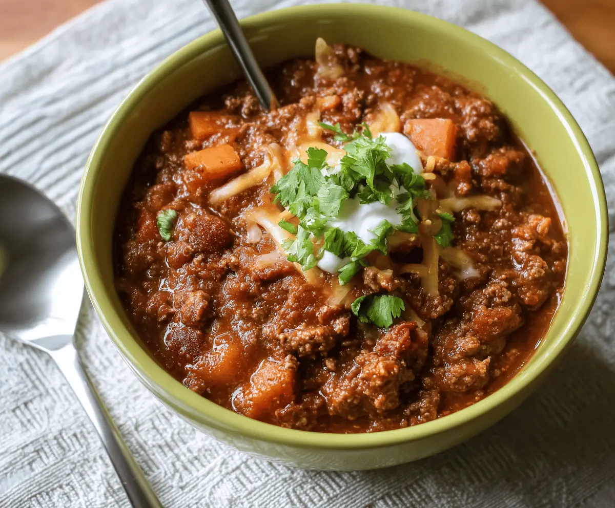 Delicious homemade freezer-friendly chili in a bowl with beans, vegetables, and spices ready for storage or serving