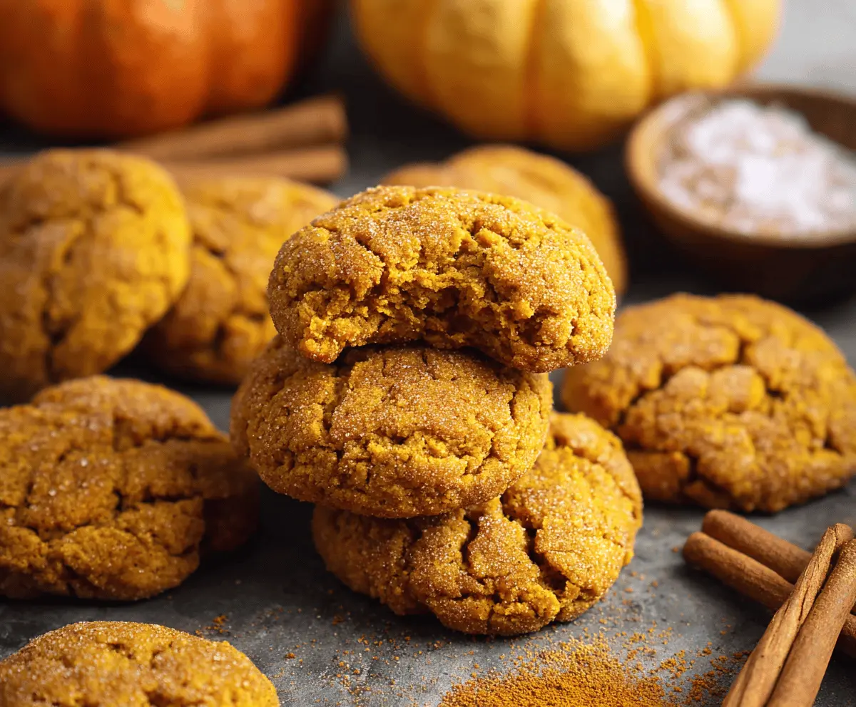 Delicious homemade vegan pumpkin cookies with cinnamon and nutmeg on a rustic plate, perfect for fall treats.