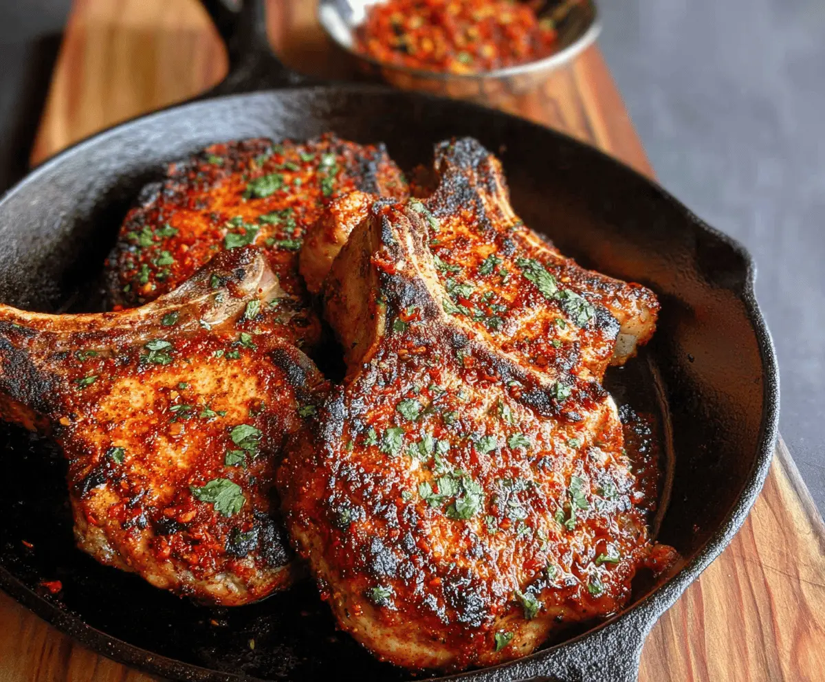 Juicy chipotle pork chops served with fresh herbs on a plate, perfect for a flavorful dinner