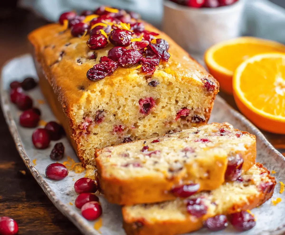 Homemade Cranberry Orange Bread with fresh cranberries and orange zest, perfect for holiday baking