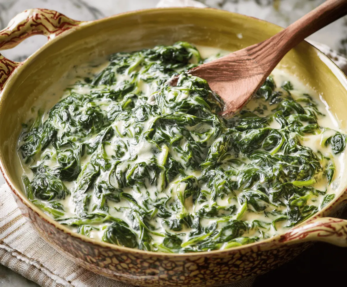 Delicious creamy spinach side dish with smooth texture and vibrant green color