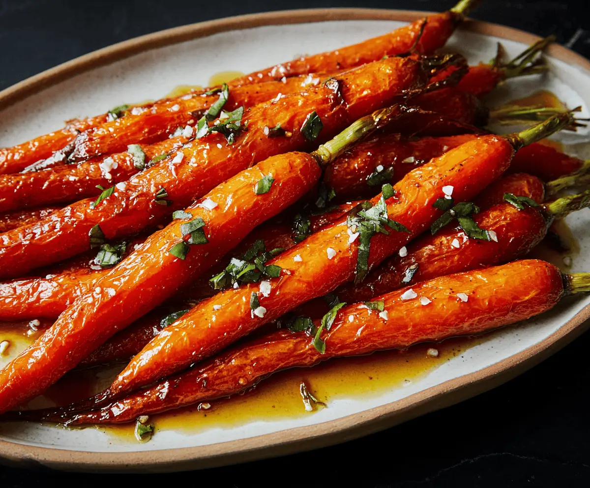 Delicious maple glazed carrots served on a white plate, perfect for a healthy side dish.