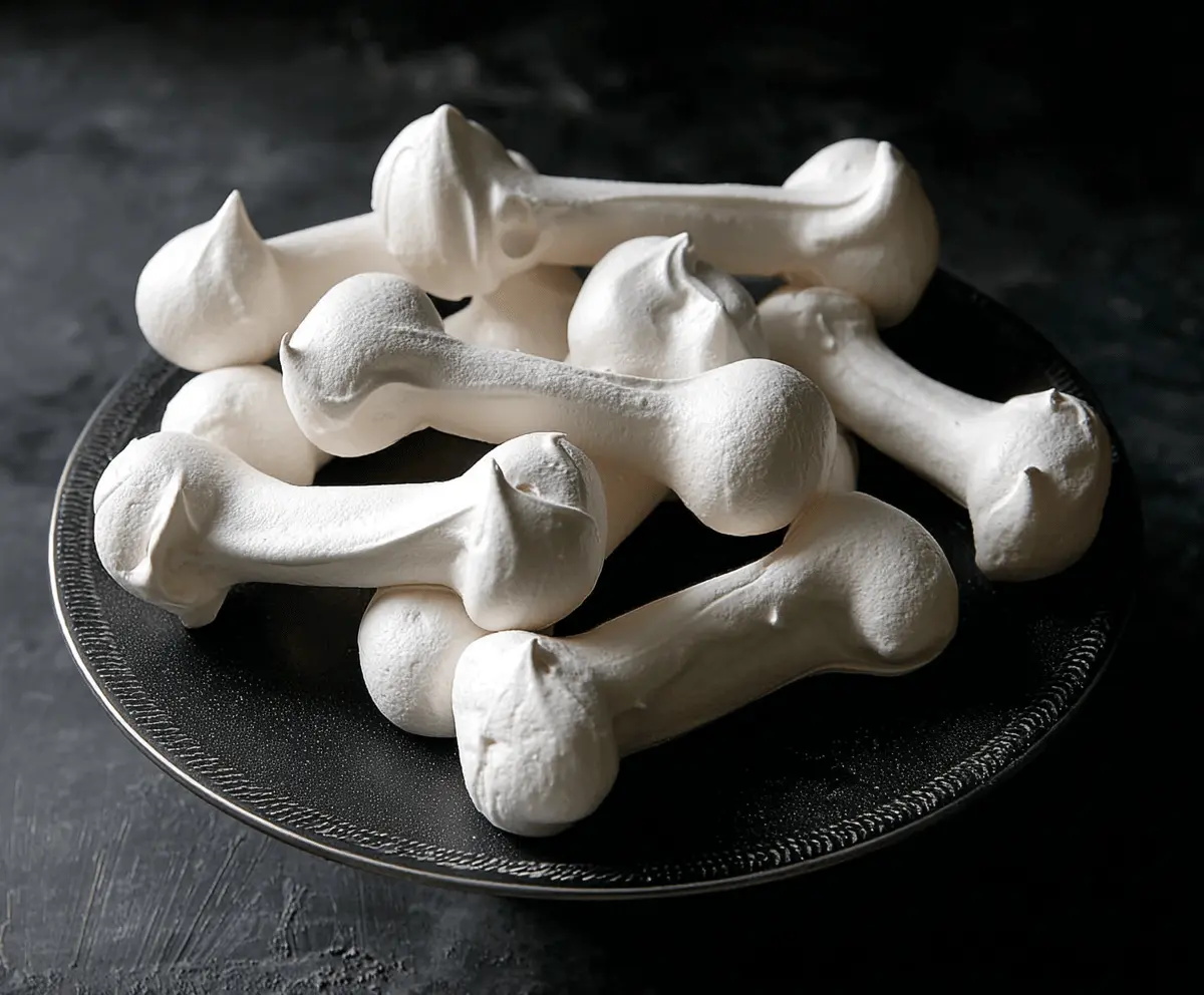 Delicious Meringue Bone Cookies arranged on a plate, perfect for Halloween treats and festive baking