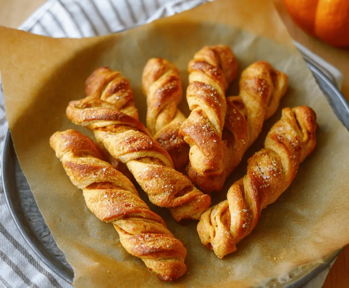 Delicious homemade Pumpkin Twists pastry with a golden-brown crust and pumpkin filling, perfect for fall desserts or snacks.