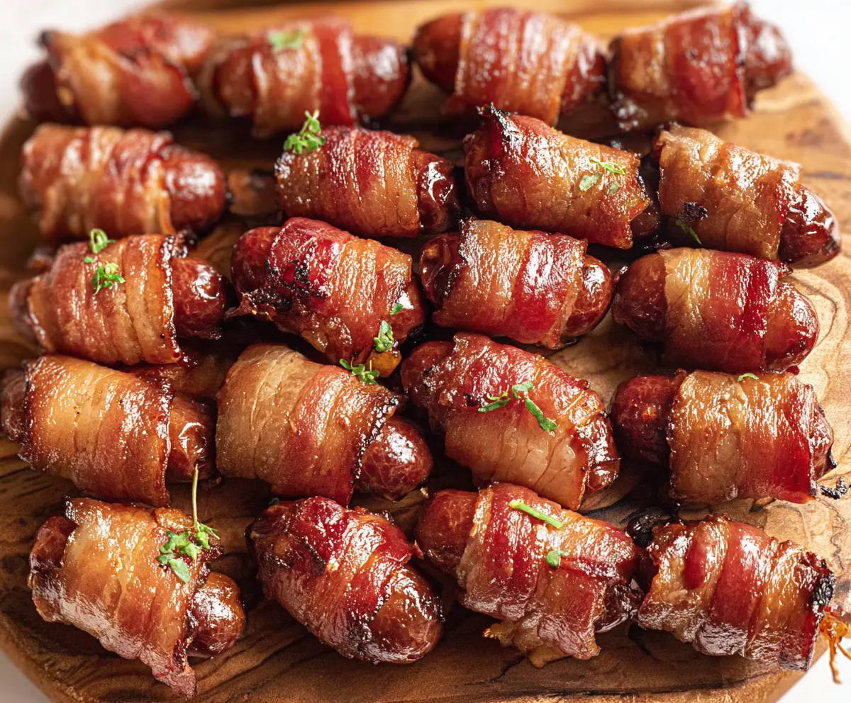 Delicious Bacon-Wrapped Little Smokies appetizer on a plate, perfect for parties and gatherings.