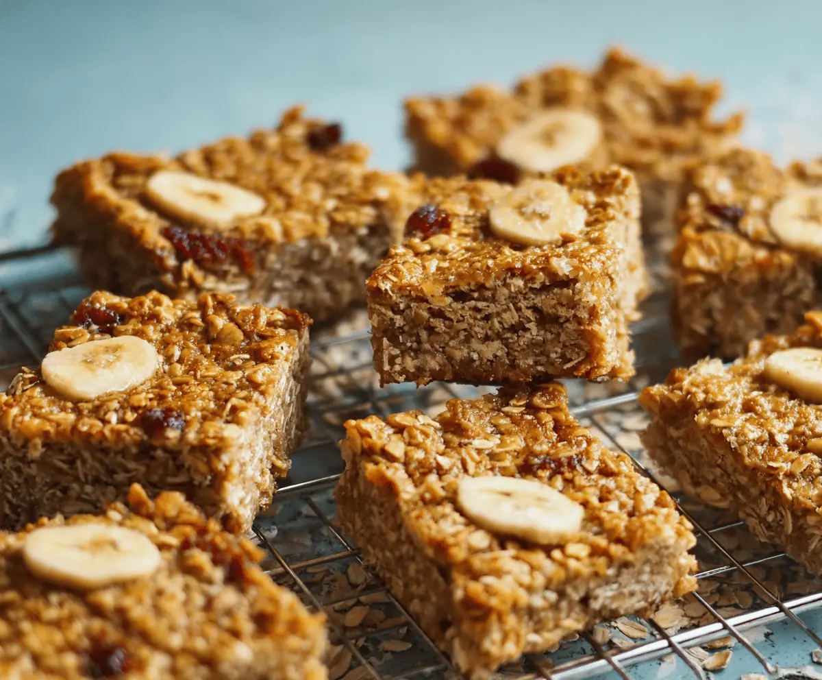 Delicious homemade baked oatmeal bars with berries and a golden crust, perfect for breakfast or snacks.