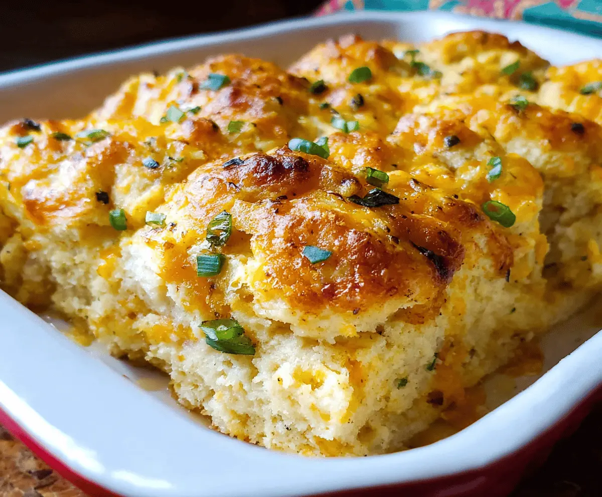 Delicious Cheddar Bay Biscuit and Egg Casserole with melted cheese and fresh herbs