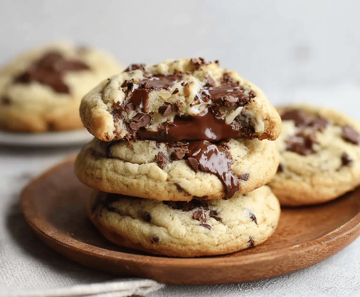 Delicious chocolate chip cheesecake cookies with a golden-brown top and gooey chocolate chips.