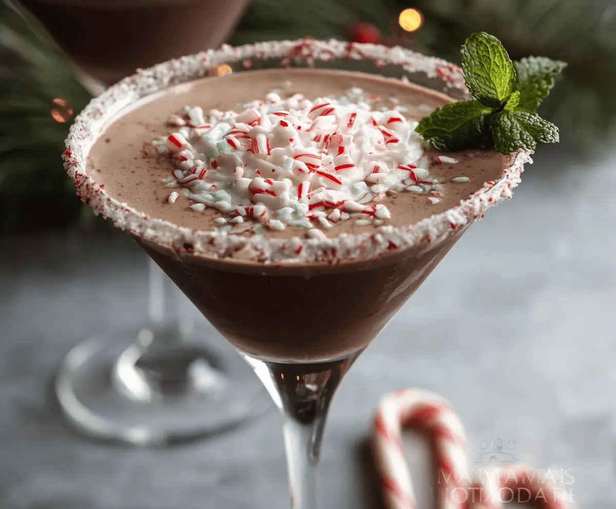 Delicious Chocolate Peppermint Martini garnished with peppermint and chocolate shavings for a festive holiday treat.