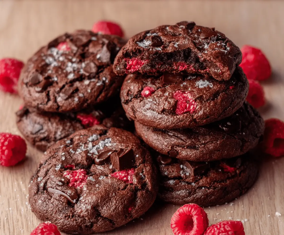 Delicious chocolate raspberry cookies golden brown fresh out of the oven, perfect for dessert lovers.