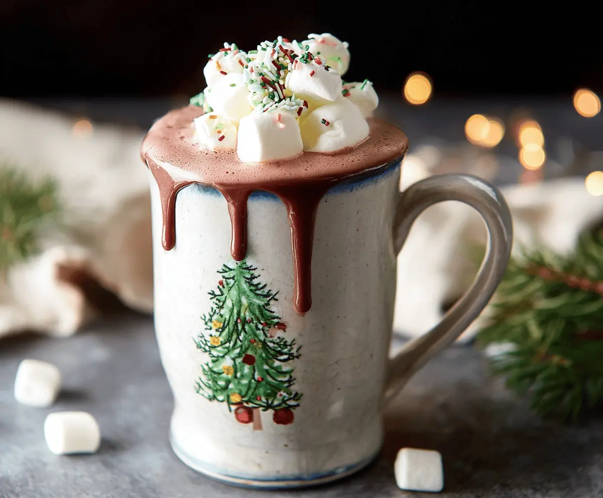 Delicious Christmas hot chocolate topped with whipped cream and festive sprinkles for a cozy holiday treat.