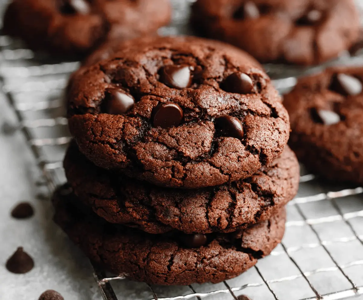 Delicious double chocolate chip cookies with gooey chocolate chips and a soft, chewy texture.