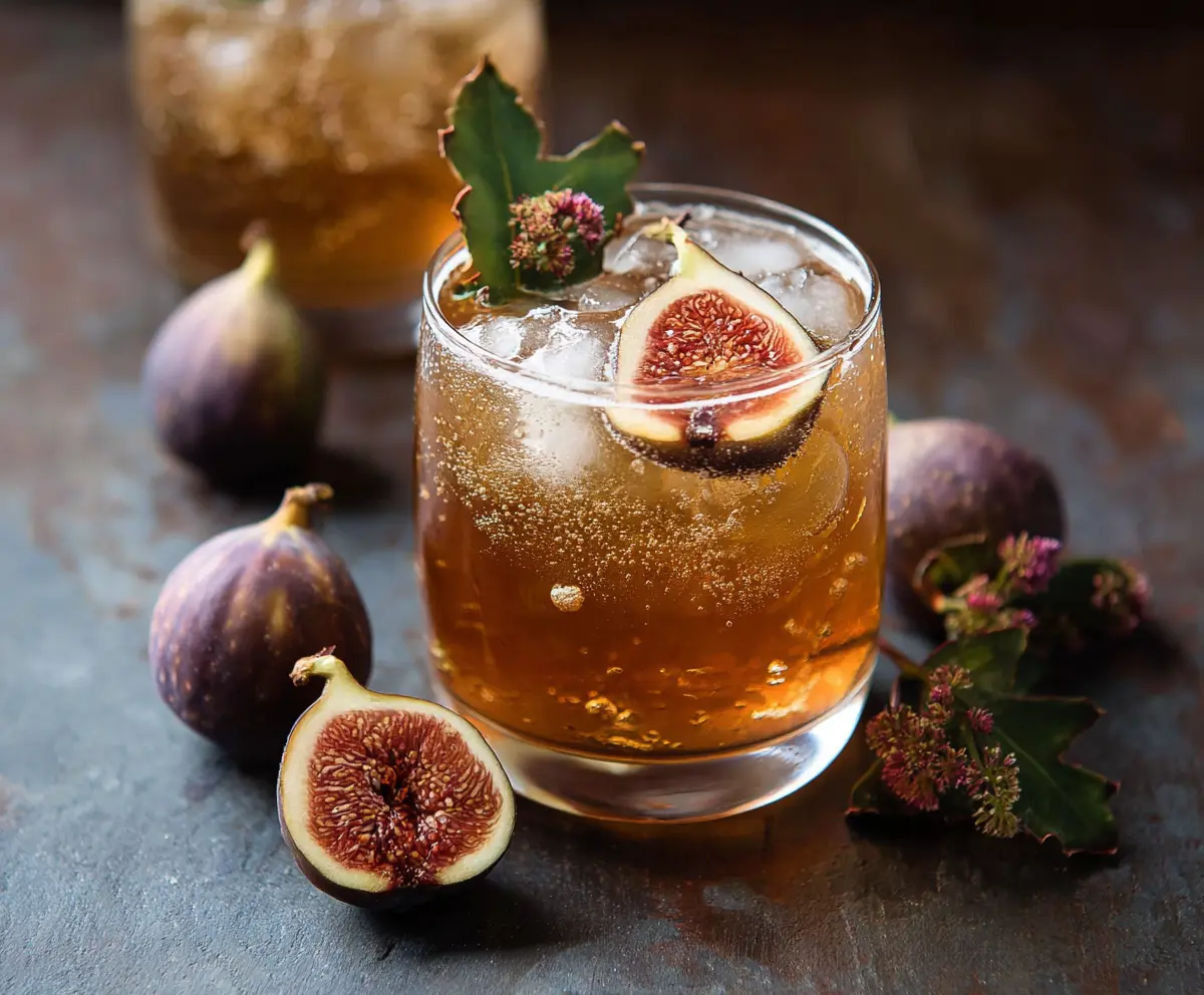 Refreshing Fig Bourbon Smash cocktail garnished with fresh figs and herbs, perfect for summer parties.