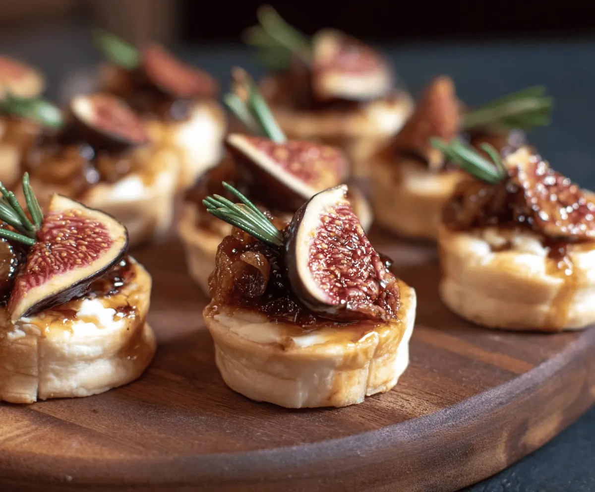 Fig Brie Bites appetizer with fresh figs, creamy brie cheese, wrapped in flaky pastry, perfect for entertaining.