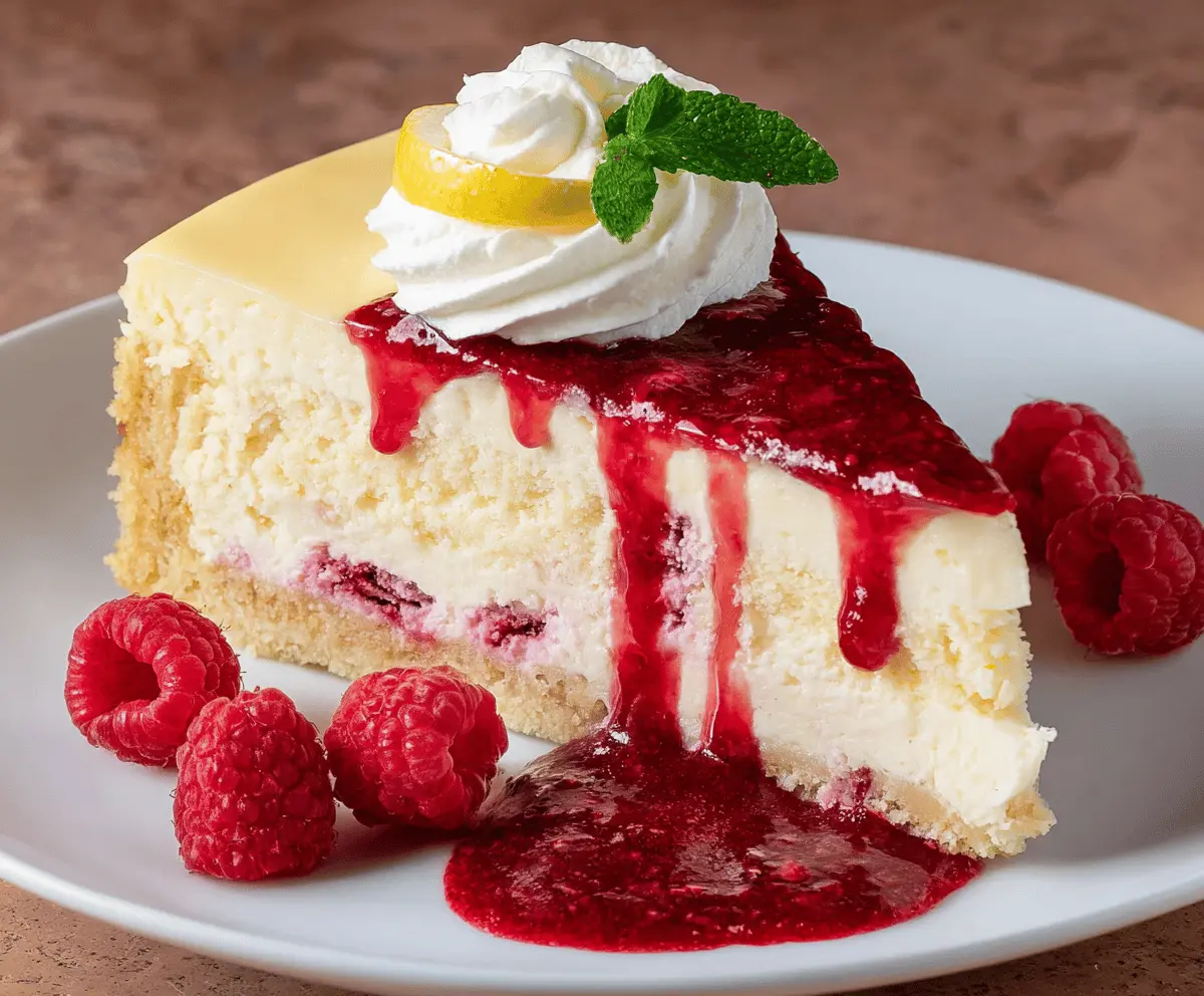 Delicious Lemon Raspberry Cream Cheesecake with fresh berries and creamy filling