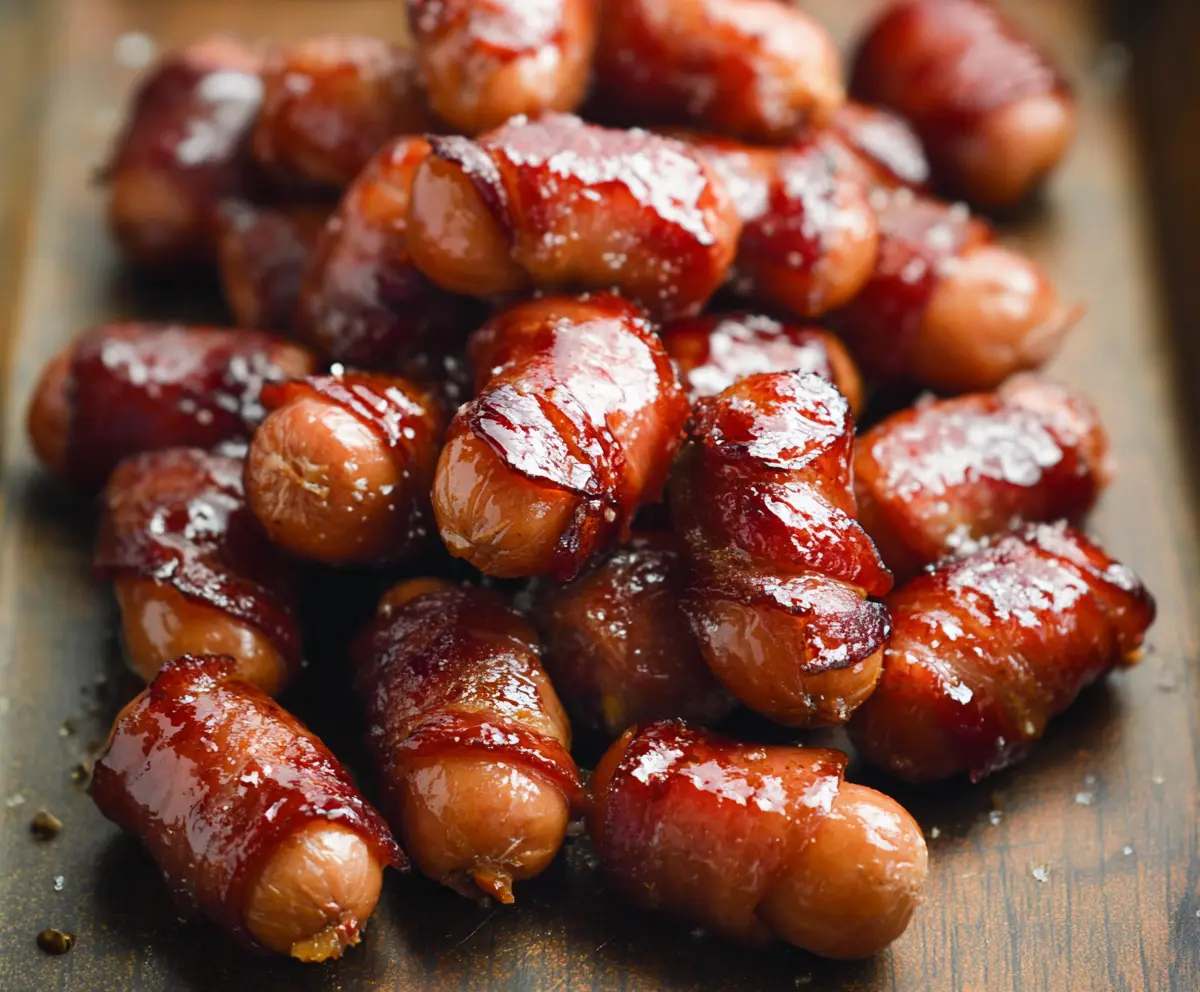 Delicious Maple Glazed Cocktail Smokies served as appetizers, featuring smoky sausage bites with a sweet maple glaze.