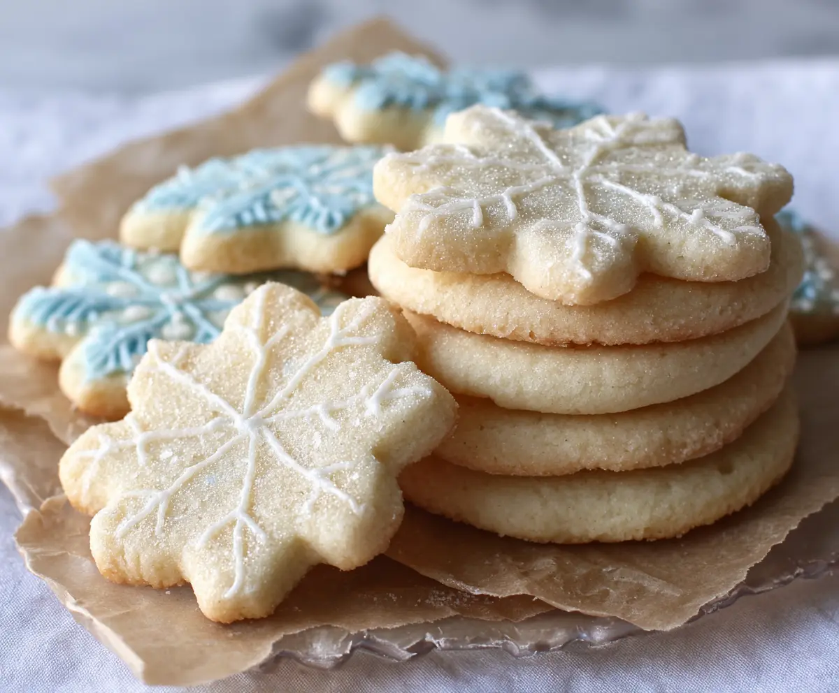 Delicious melt-in-your-mouth sugar cookies with a golden-brown finish on a baking sheet.